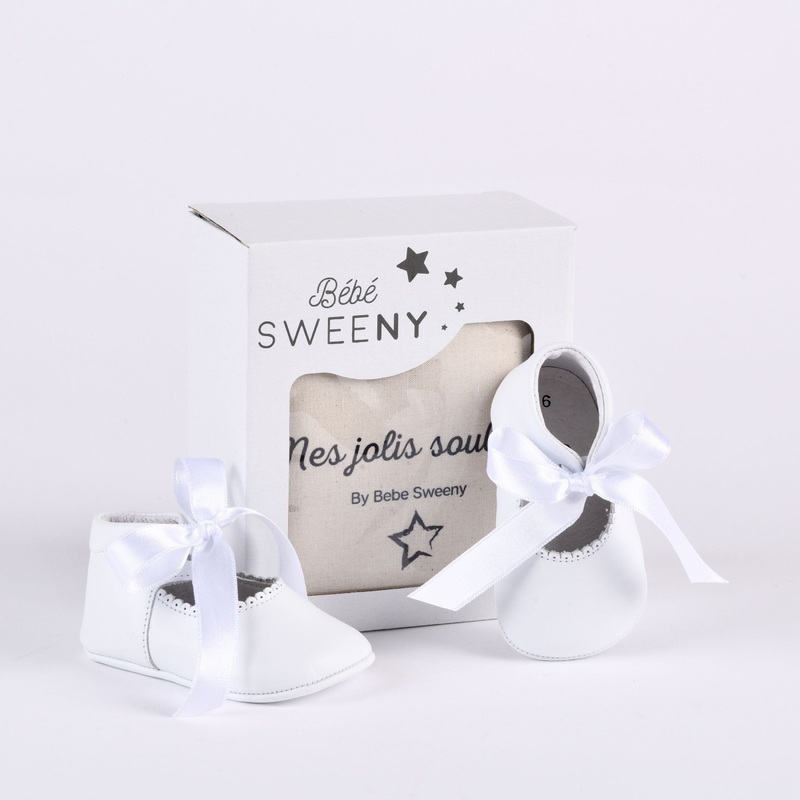 Girls White Leather Pre-walker Shoes With White Satin Ribbon 16 (0m to 3m)