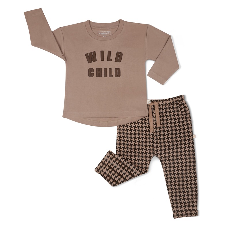 Organic Long Sleeve Tee & Pant Set – Wild Child Placement Tee 12-18M