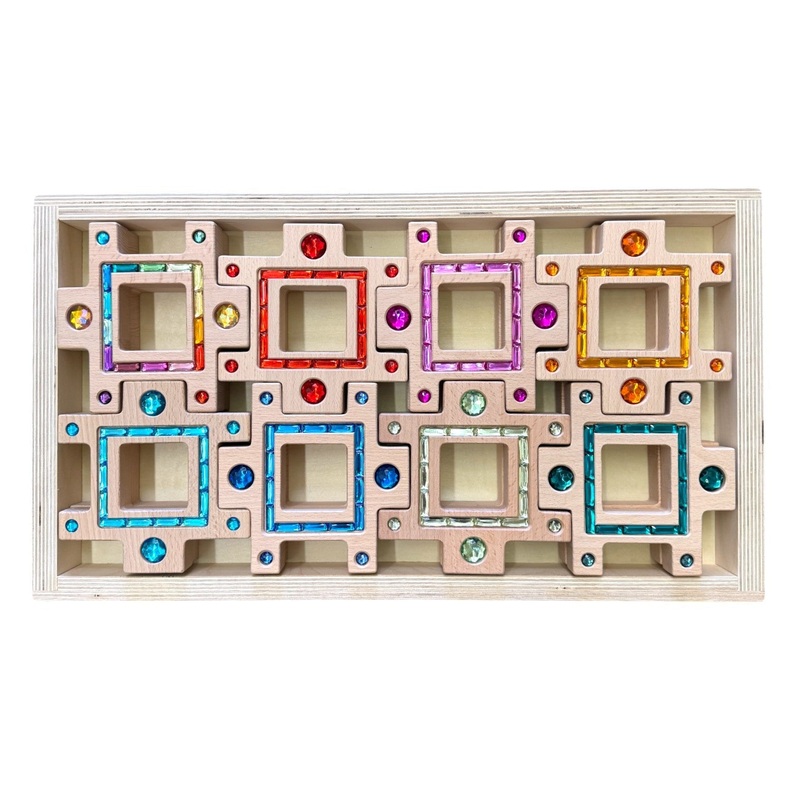**pre-order (ships In 2-3 Weeks)**wooden Gemlight Window Blocks  16-piece Colorful Open-ended Play Set With Storage Box