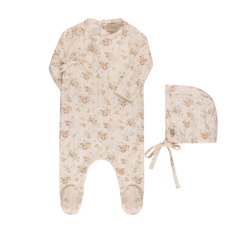Ribbed Floral Print Kimono Layette Set 1 Month