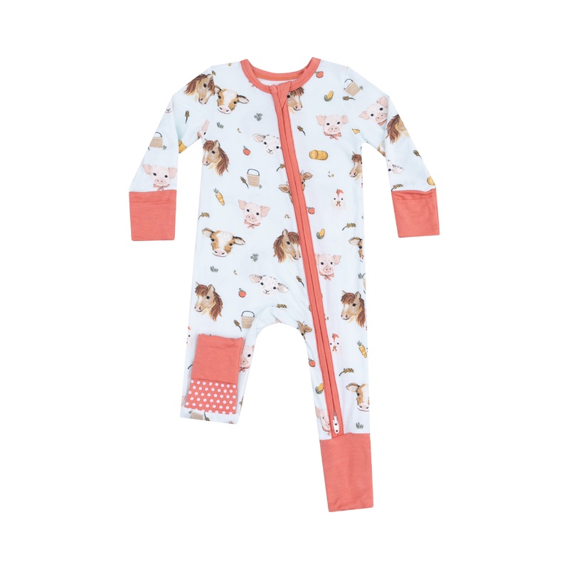 2 Way Zipper Romper – Vintage Animals Faces Blue 0-3M