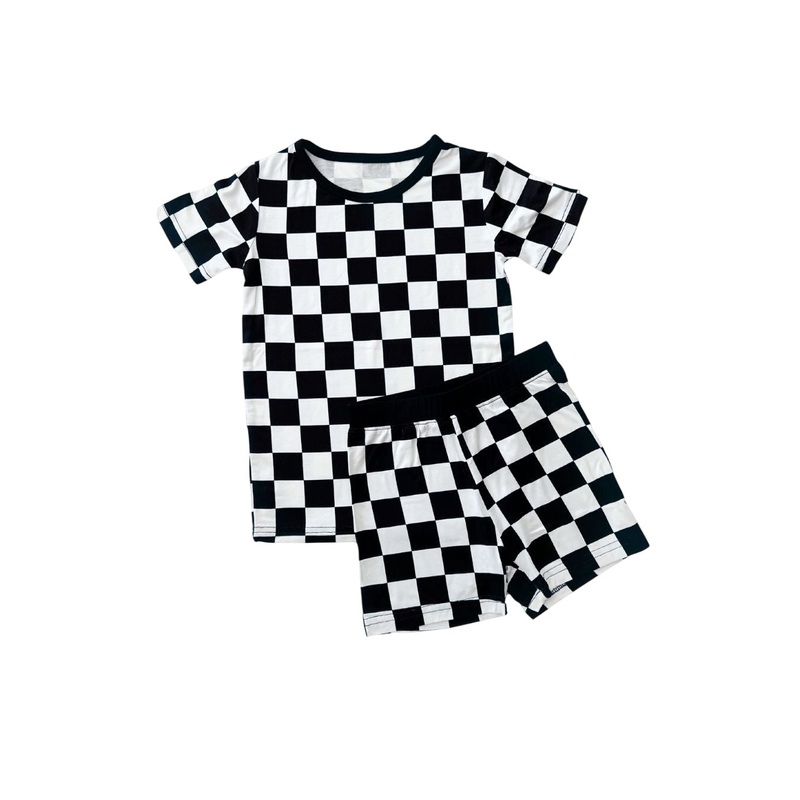 Bamboo Two Piece Shorts Set | Black Checkered 2T
