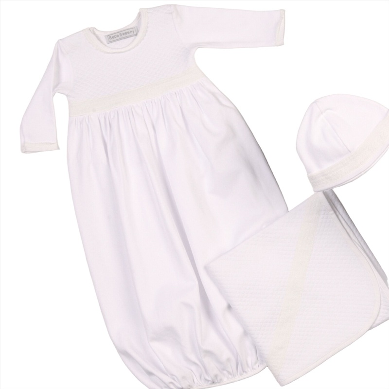 Boys White Quilted Cotton Gown 1m