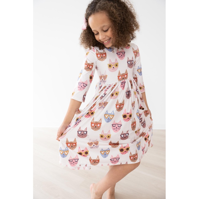 Cattitude 3/4 Sleeve Pocket Twirl Dress 6-12M