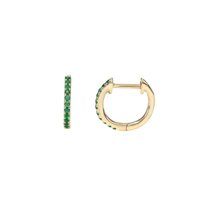 Emerald Huggie Earrings 14K Yellow Gold