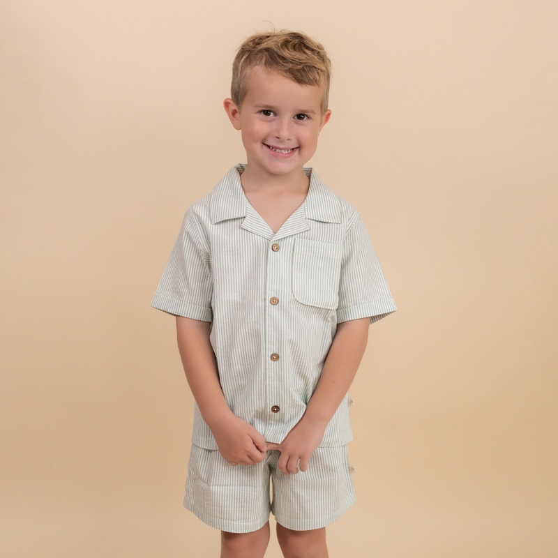 Organic Shirt & Shorts Set – Green Stripes 2T
