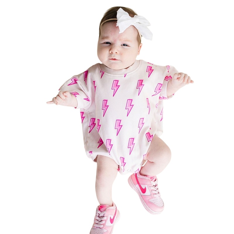 Short Sleeve Bubble Romper | Pink Bolts Newborn