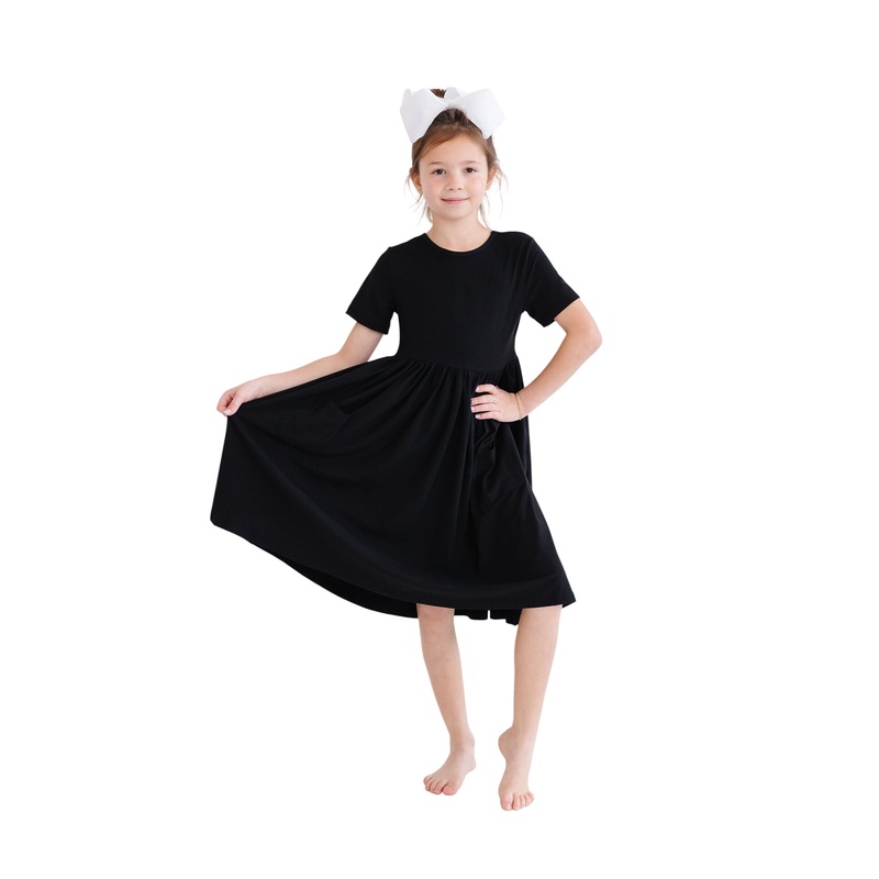Black S/s Pocket Twirl Dress 6-12M