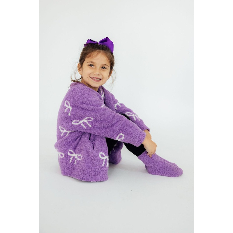Lilac/coconut Bow Cozy Cardigan 3/4