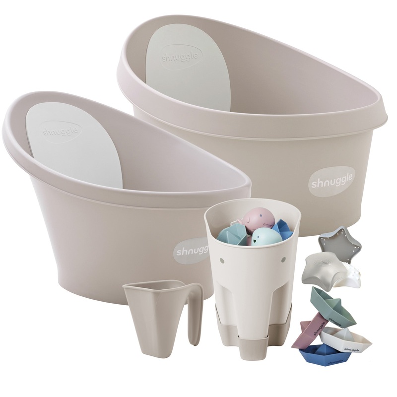 Shnuggle Splash & Grow Bundle: Baby & Toddler Bath Bundle + Accessories – 6-piece Set For Every Stage Taupe