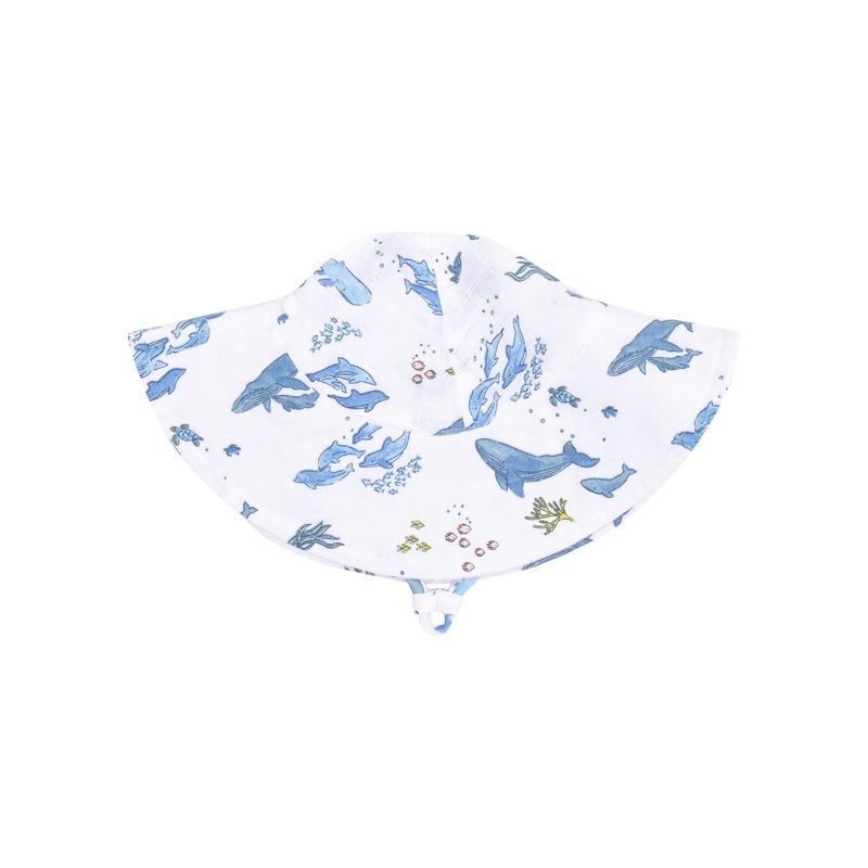 Wide Brim Sunhat – Watercolor Blue Whales 0-6M