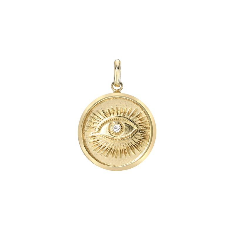 14k Gold Diamond Eye Medallion Pendant 14K Yellow Gold