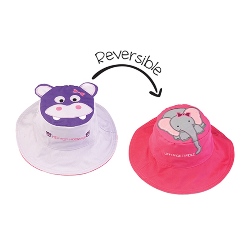 Baby/kids Reversible Sun Hat – Hippo | Elephant S (6m-2y)