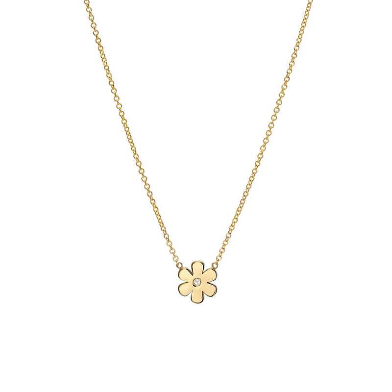 Diamond Flower Necklace 14K Yellow Gold 16″