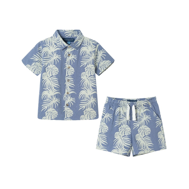 Kids (2-8) 2-piece  Stripe Palm Buttondown Set | Blue 2T Blue