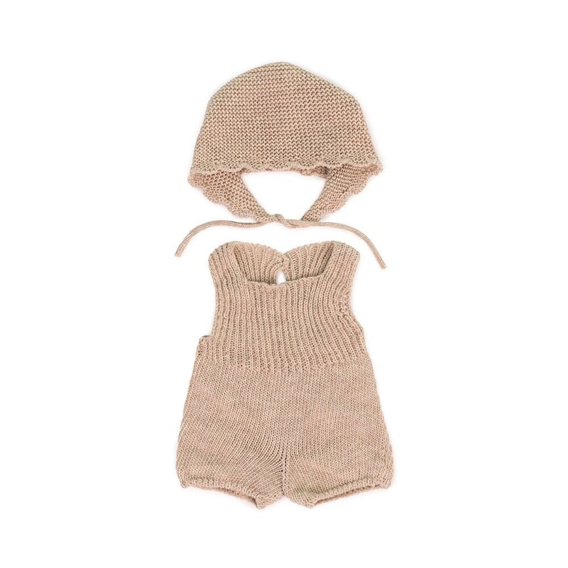 Knitted Doll Outfit 15″  Rompers & Bonnet