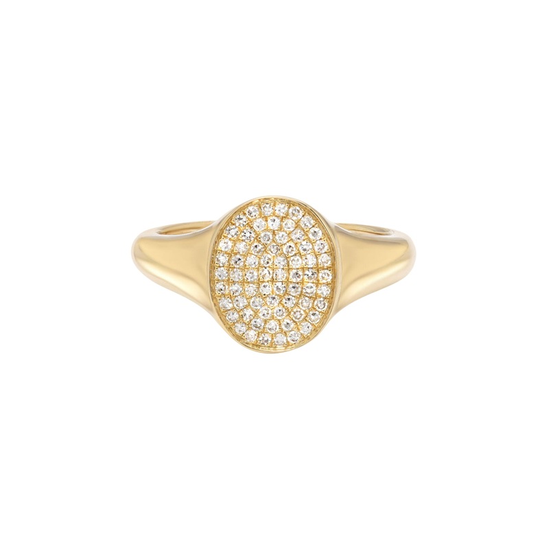 Pave Diamond Signet Ring 14K Yellow Gold 3