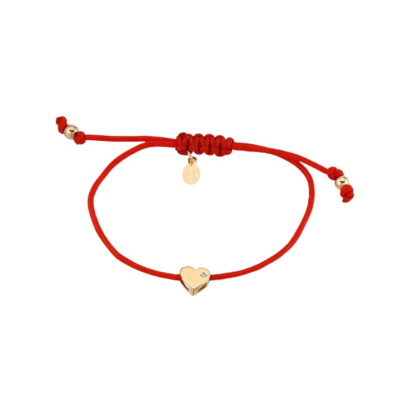14k Gold Heart With Diamond Fortune Bracelet 14K Yellow Gold Red
