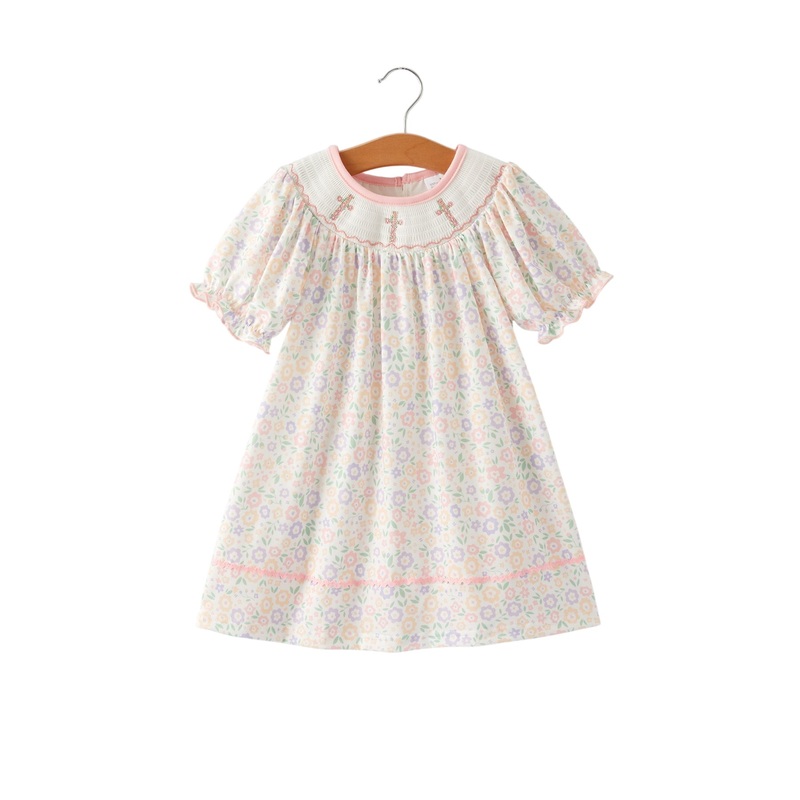 Easter Cross Smocking Embroidery Colorful Dress 2