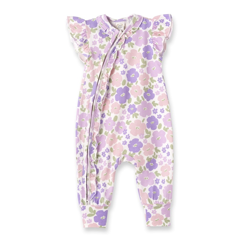 Flower Frolic Bamboo Zipper Romper NB