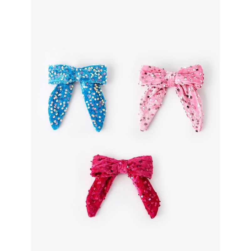 Girls Sequin Bow Hair Clip Hot Pink