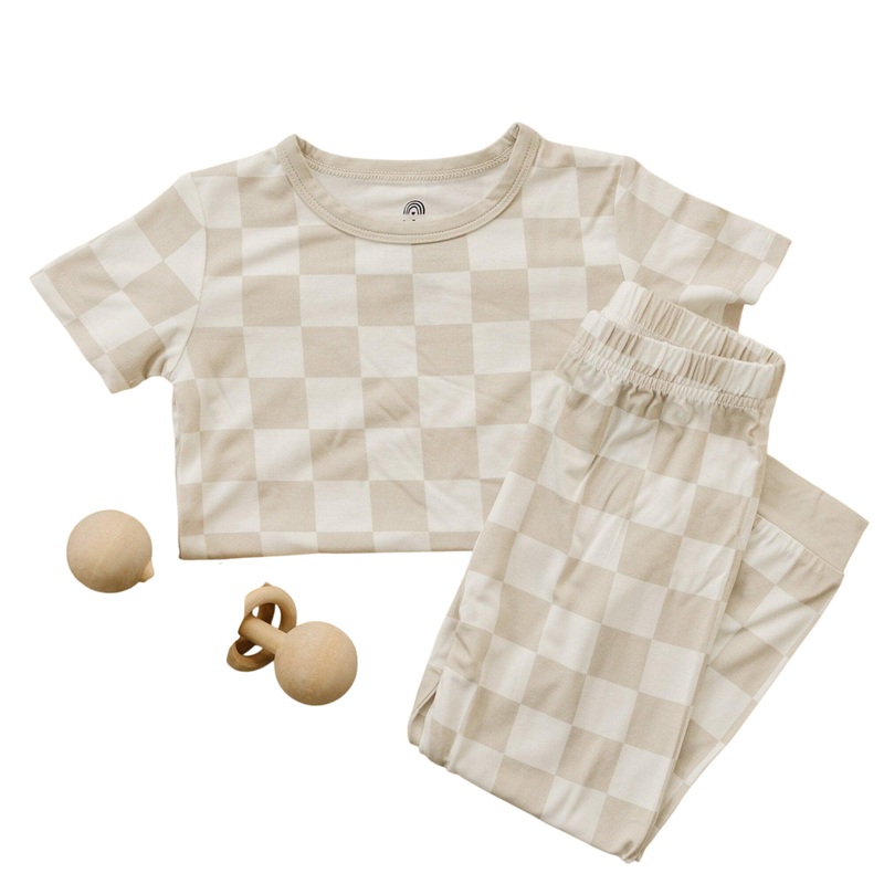Neutral Checker 2pc Bamboo Pajama Set 12-18 months