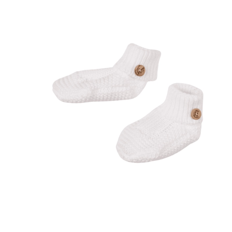 Petit Sweeny | Baby White Organic Cotton Knit Booties 0-1m