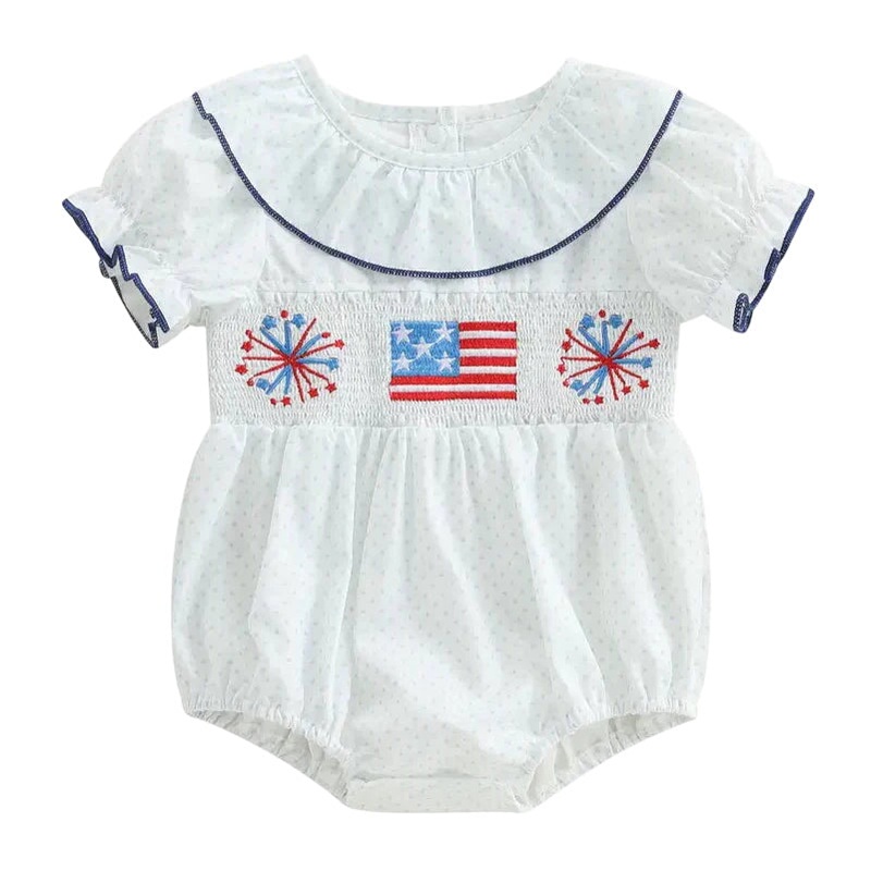 Smocked Baby Girl 4th Of July Bubble Romper 0-3 months