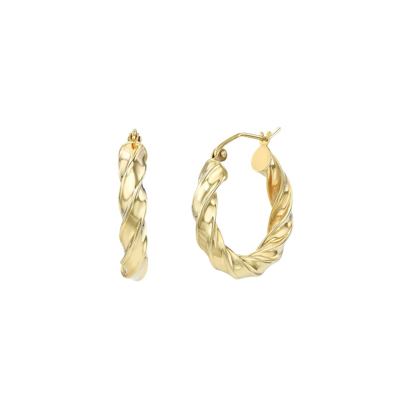 14k Gold Twisted Edge Hoops 14k Yellow Gold