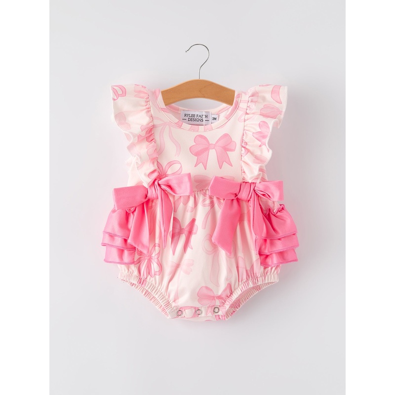 Girls Pink Bow Print Romper 3M