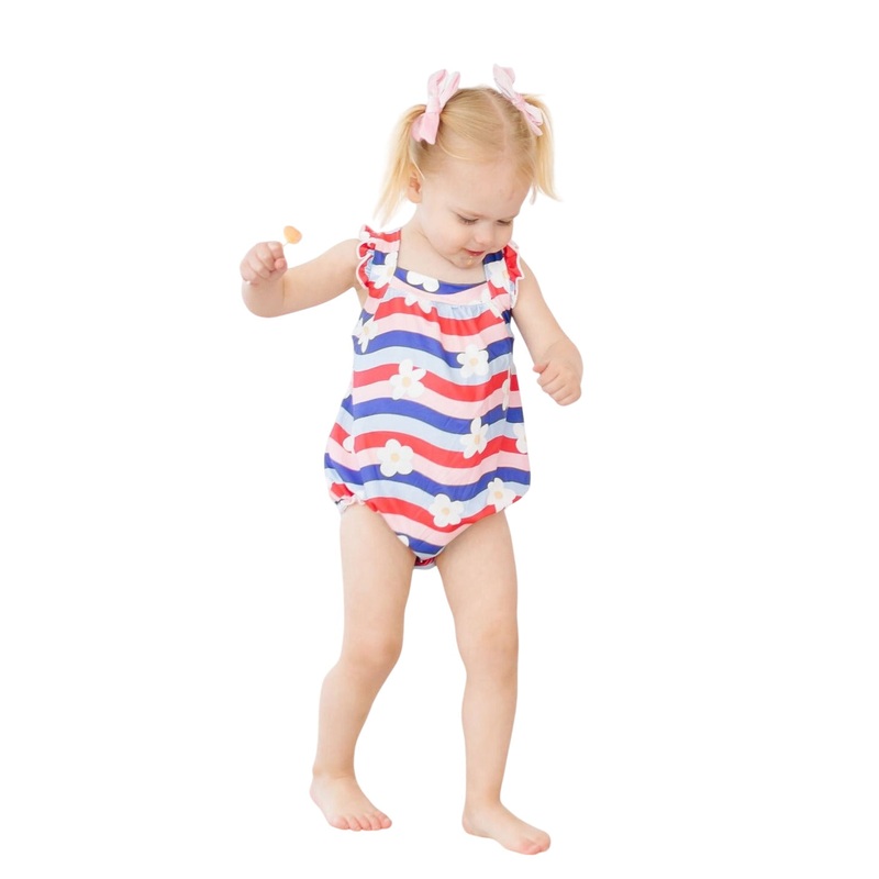 July Vibes Ruffle Cross Back Romper 0-3M