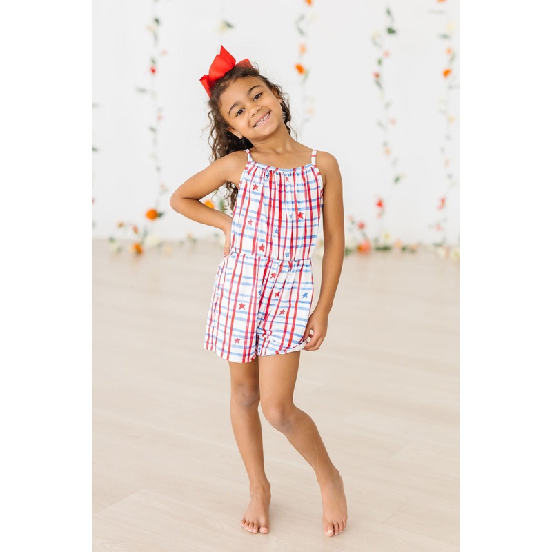 Patriotic Plaid Strappy Play Romper 2T