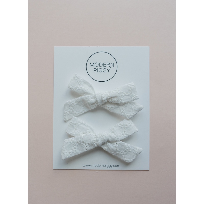 White Eyelet | Pigtail Set – Hand-tied Bow
