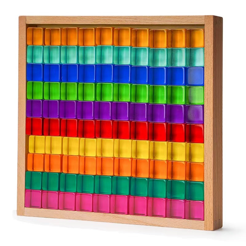 100 Pcs Rainbow Translucent Lucite Cubes Set With Storage Tray