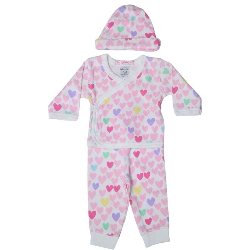 Baby 3 Piece Set – Pastel Hearts NB