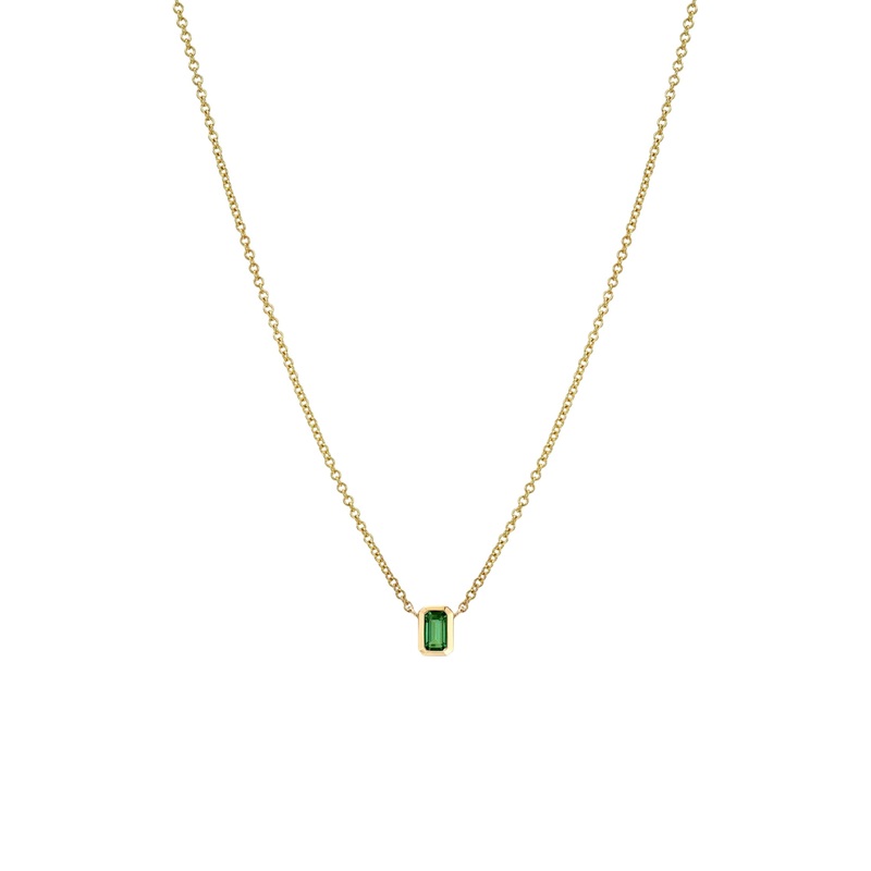 Emerald Cut Emerald Necklace 14K Yellow Gold 16″ – 18″ Adjustable