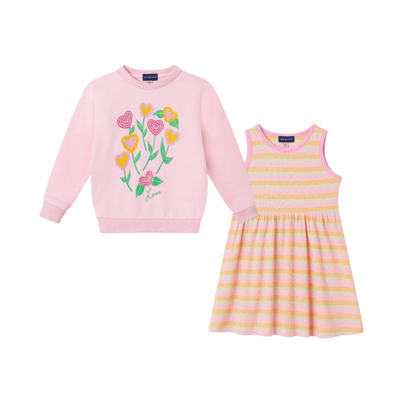 Infant (3-24m) Crochet Sweatshirt & Striped Dress Set | Pink Floral 3/6 M Pink