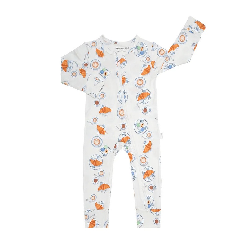 Paris Croissant Zippered Romper 0-3 M