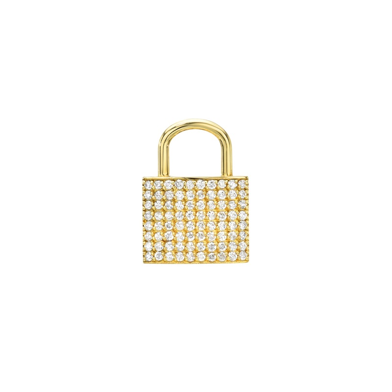 Pave Diamond Lock Pendant 14K Yellow Gold
