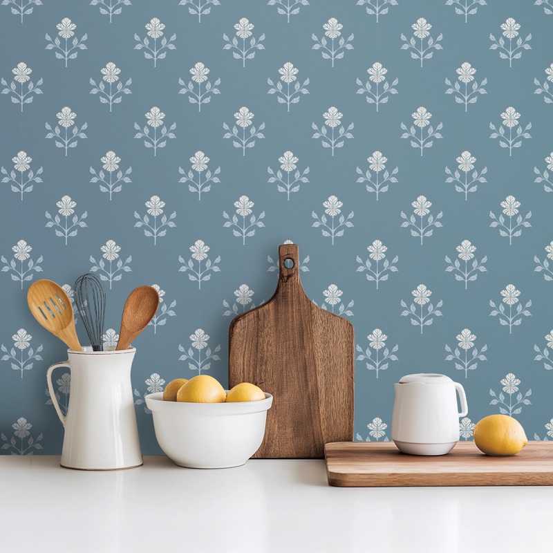 Shiloh Wallpaper By Beeky Illustration Sample 1 foot by 1 foot Blue