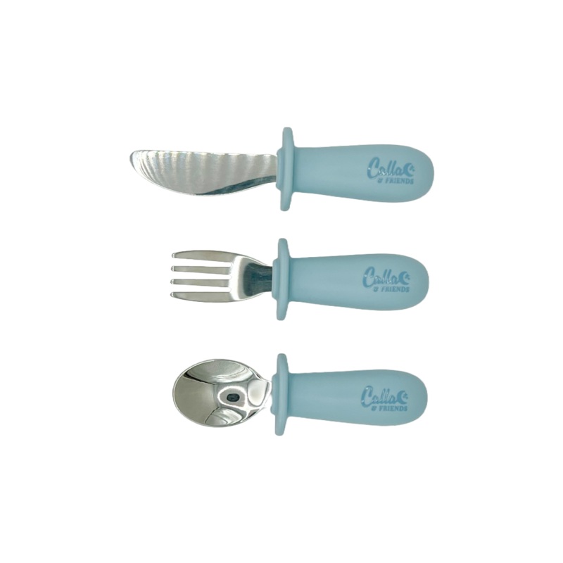 Silicone & Stainless Steel Toddler Utensil Set Powder Blue