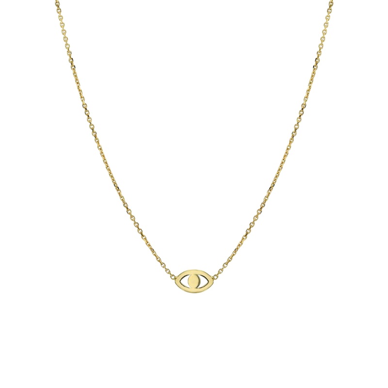 14k Gold Mini Evil Eye Necklace 14K Yellow Gold 16″