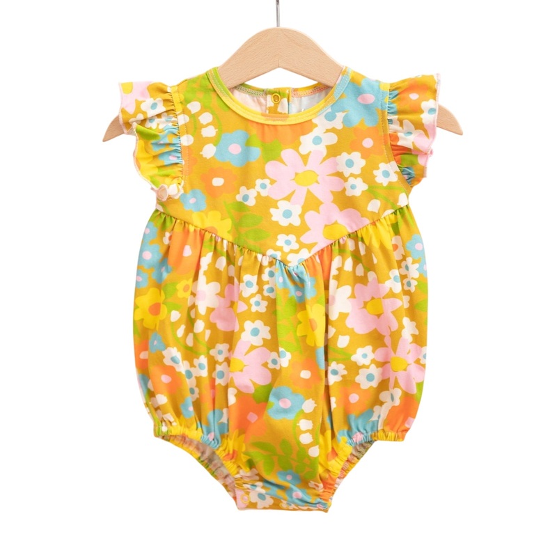Baby Girls’ Flutter Romper In Sixties Wild Blooms 0-3 Months