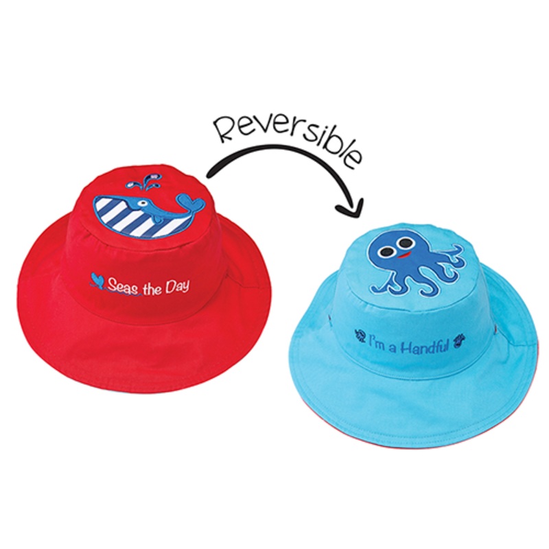 Baby/kids Reversible Sun Hat – Whale | Blue Octopus S (6m-2y)