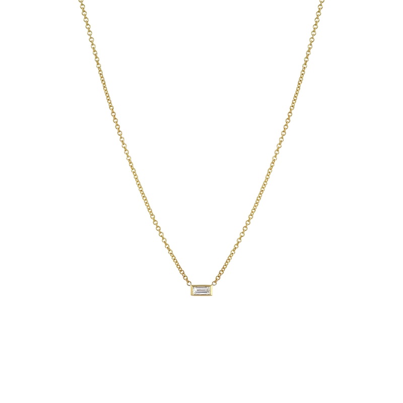Diamond Baguette Necklace 14K Yellow Gold 16″