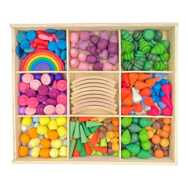 **pre-order (ships In 2-3 Weeks)**new 252 Pcs Mandala Loose Parts With Mini Rainbow And Mini Natural Wooden Building Blocks Play Set