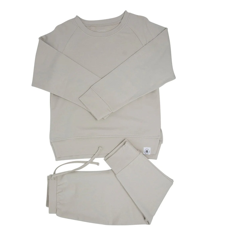 Sweet Bamboo Crew Neck Jogger Set Oatmeal 12/18m