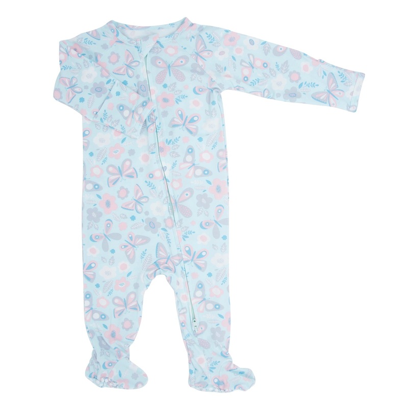 Zipper Footie – Butterfly Aqua Newborn Butterfly Aqua Girl
