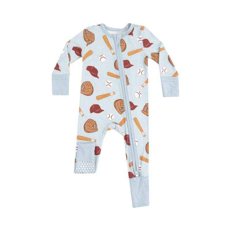 2 Way Zipper Romper – Baseball 0-3M