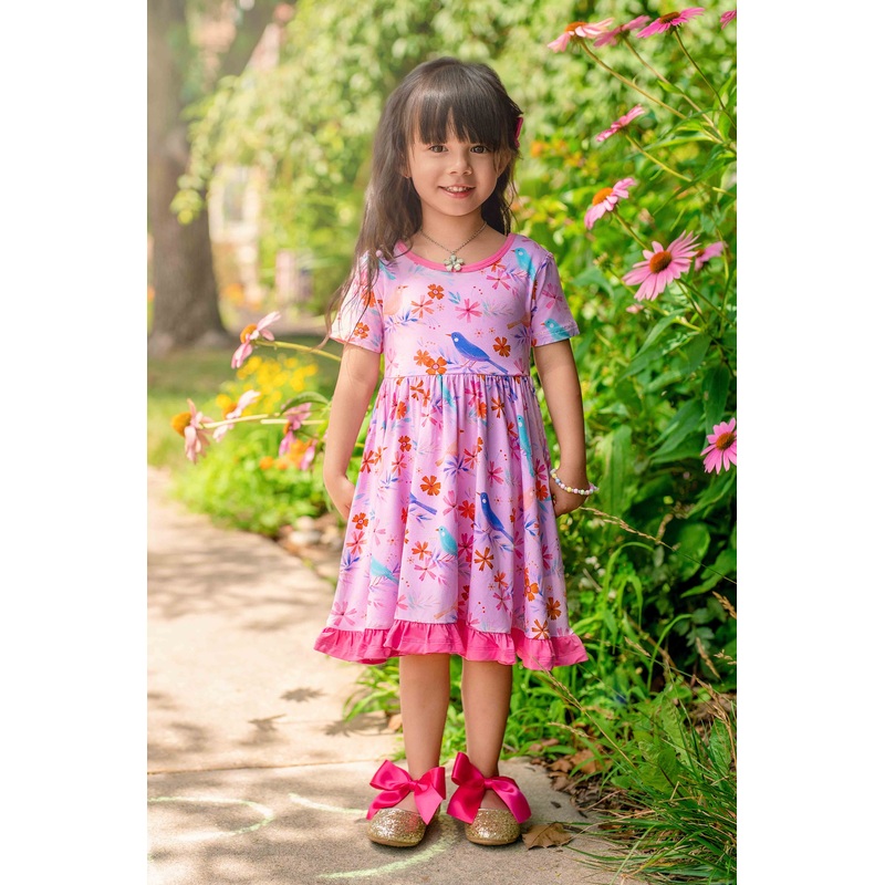 Blooming Birds | Toddler & Girls Bamboo Ruffle Twirl Dress 2T